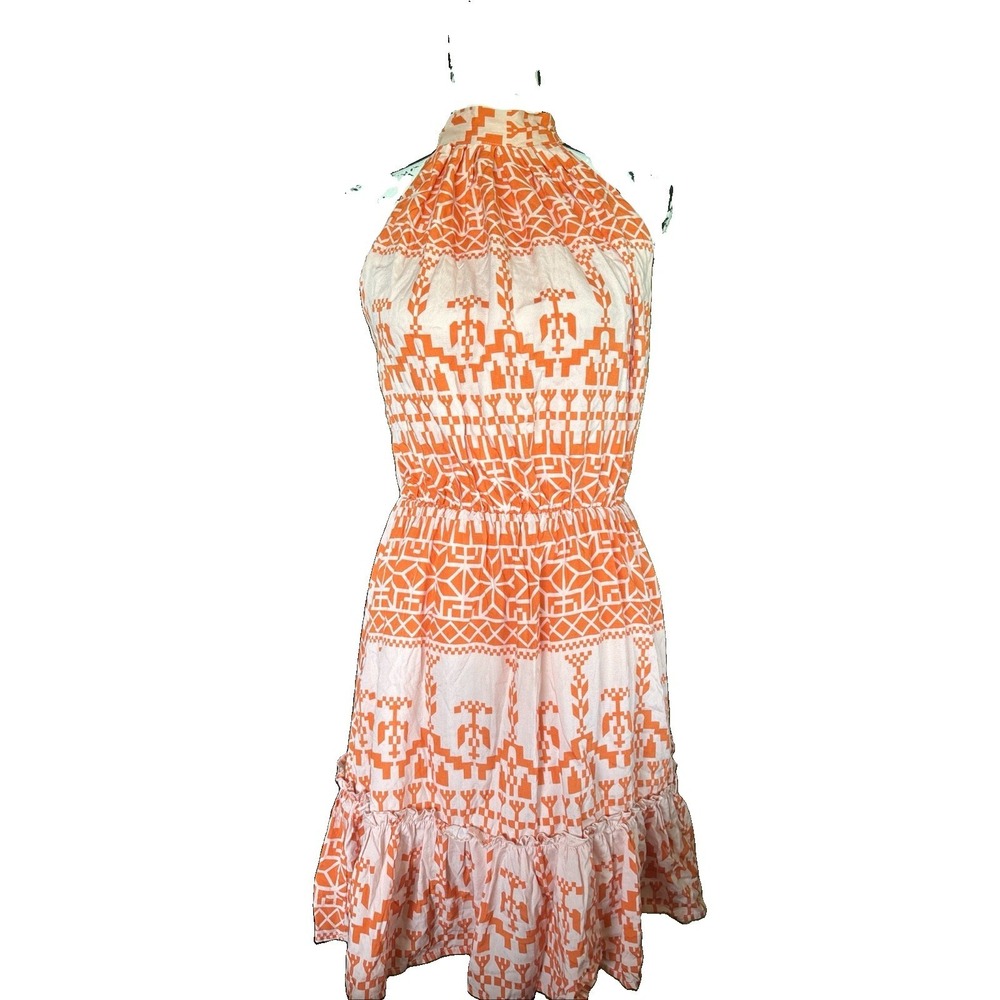 BTFBM ORANGE PRINT TIERED HALTER DRESS WOMEN Med